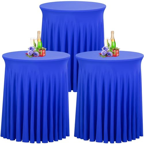 Babenest Blau 80x110 Stehtisch Hussen mit Rock, 3er Set Stretch Tischhussen Runder Cocktail Tischrock, Tischdecke Stehtisch Abdeckung für Bistrotisch, Bartisch, Party, Hochzeit, Banketttisch