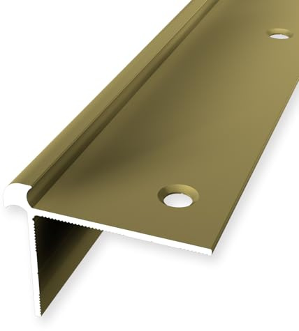 Treppenkantenprofil 32 x 42 x 2500 mm Winkelprofil Aluminium Glatt Doppelt Versetzt Versenkt Gebohrt Gold Einfasshöhe 4 mm Küberit
