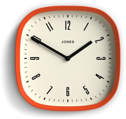 JONES CLOCKS® Marvel wanduhr | Moderne Retro abgerundete quadratische Uhr | 25cm | Orange | Cooler designerlook für küche, Wohnzimmer oder büro