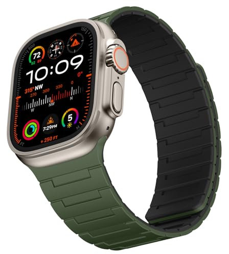 Suphart Correas Compatible con Correa Apple Watch 49/46/45/44/42/41/40/38mm, Correa Potente Magnético Silicona para iWatch Ultra 2 SE Serie 10 9 8 7 6 5 4 (49/46/45/44/42, Verde-Negro)
