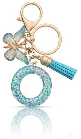 MORSUNBELA porte clef avec lettre O initiale porte clé femme porte clef personnalisable, papillon pendentif, cadeau pour femme - bleu