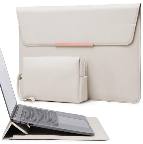 HYZUO 15-16 Pouces Housse Ordinateur Portable avec Stand pour MacBook Pro 16 M4/M3/M2/M1 Pro/Max 2025-2019, MacBook Pro 15 2025-2012, Samsung Galaxy Book Flex/Pro 15, XPS 15, Beige(Smiley)