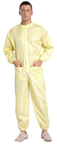 Sywiyi Herren Arbeitsoverall Werkstatt Einteiler Arbeitsanzug Schutzoverall Langarm Overall mit Bündchen Unisex Labor Uniform Arbeitskleidung Gelb L