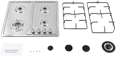 Gaskochfeld Edelstahl Einbauherd Propan Herd Erdgas Gaskocher Propangas Gasherd Einbau Aus Gas Kochplatte Kocher Geeignet FüR Wohnwagen Haushalte Mit Leichter KüChe Und Kleine KüChen Silber 4Flammig