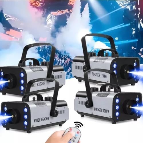 1200W Nebelmaschine mit 6 RGB, 3-in-1-Disco-Rauchmaschinen mit Kabelloser Fernbedienung, Nebelmaschine Tragbar für Halloween, DJ, Partys, Hochzeit, Weihnachten und Bühneneffekte, 4 Stück