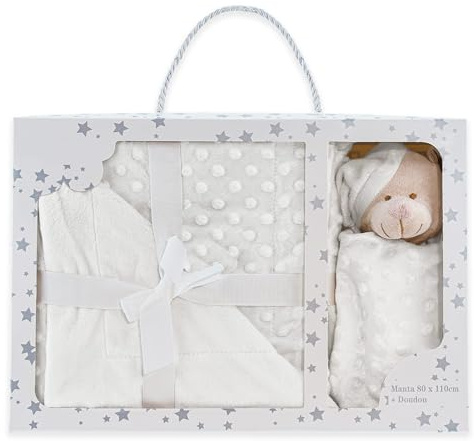 various Mjuk babyfilt med DouDou från Björn, Omslagsfilt för Nyfödd 80 x 110 cm, allergivänlig mikrofiber, barnfilt för barnvagn, barnsäng och present till babydusch (vit)