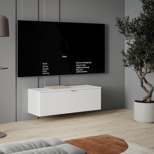 FORTE LIBERTAD moderner Fernsehtisch TV Schrank Lowboard 100 200 300 für Fernseher 55 65 80 Zoll, Wohnzimmer, hängend oder stehend, Weiß Matt, 99,9 cm breit x 35,4 cm hoch x 34,8 cm tief