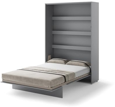 Friderik Bed Concept BC-01 Wandklappbett Vertikal Schrankbett mit Matratze, 140x200 cm (Grau)