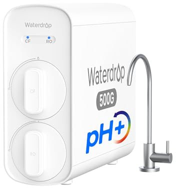 Waterdrop G5P500A Filtro de Agua por Ósmosis Inversa con pH+ Alcalino Mineral, Certificado NSF/ANSI 372, Sistema de Ósmosis Inversa de 8 Etapas, 500G, Relación de Pureza 2:1, Reduce TDS, Libre de BPA