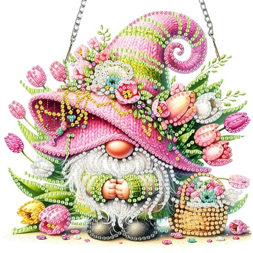 MISCER Diamond painting Hängende Ornament Kit, Zwerg Tulpe DIY Doppelseitig Fensterbilder Anhänger, Diamant Kunst Anhänger Kit für Kinder Erwachsene Tür-oder Fenster Wand Deko