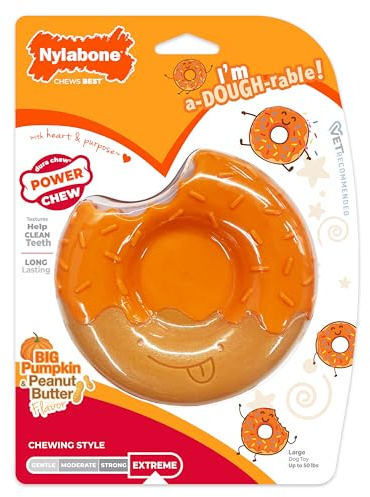 Nylabone Limited Edition 70th Birthday Donut Power Chew Toy for Dogs, Durable & Tough Dog Toys for Aggressive Chewers, Pumpkin & Peanut Butter Flavor, Large - Up to 50 lbs (1 Count)