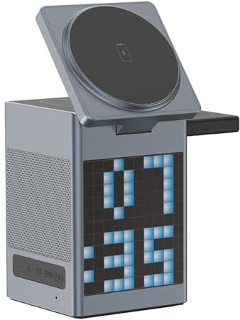 6-in-1 Magnetischer kabelloser Ladeständer mit Lautsprecher und Wecker für MagSafe iPhone 16/15/14 Pro Max für AirPods Pro für Apple Watch (Grau)