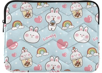 OWFKAY Laptop Case Sleeve 15-16inch，Soft Lining Padded Zipper Cover Carrying Bag for Men and Women,Kawaii Rabbit Rainbow Heart