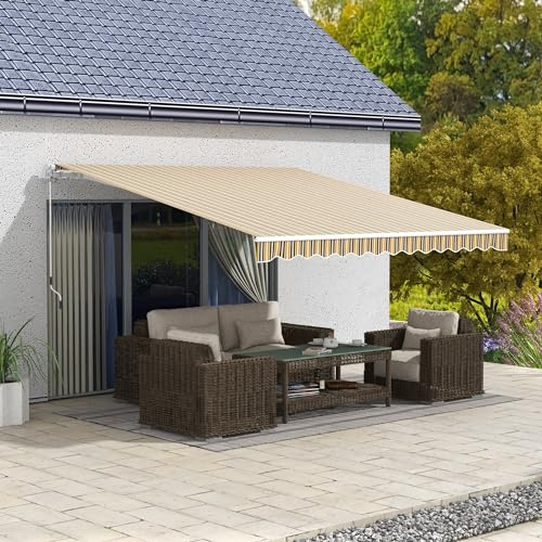 DecHome - Tenda da Sole per Esterno Avvolgibile a Bracci con Apertura a Manovella 350x250 cm Colore Giallo