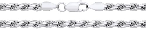 Old English Jewellers Sterling Silver 925 4mm Diamond Cut Solid Rope Chain Necklace - Available in sizes 20 22 24 26 30 - Silver Everyday Chains for Women Men Unisex
