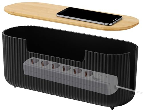 Cable Management Box Surface Wiring Cable Tray Cable Tidy Box Power Strips Cords Organizer Wire Storage Box with Lid Hiding Messy Cable Wire Box 30x12x11cm Black for Desk Tv Extension Lead Cover Box