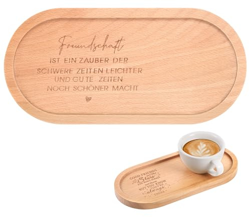 TranRantic Geschnitztes Holz Tablett mit Gravur Freundschaft, Beste Freundin Geschenke, Persönliches Freundschaft Geschenk, Kleines Tablett für Deko Weihnachten Geburtstage Jubiläen Restaurant