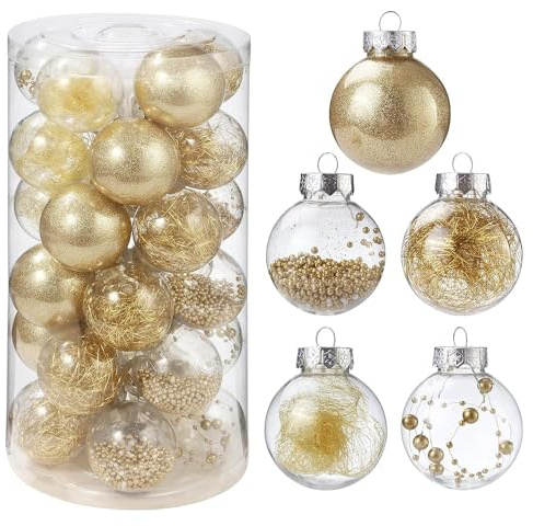 30 Pièces Boules de Noël,Boules de Noël pour Arbre de noël fête de Mariage décor pour Décorations de Noël Intérieure ou Extérieure (Doré)