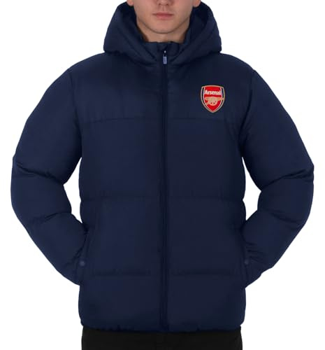 Arsenal F.C. Mens Quilted Jacket Hooded Winter Coat Official Gift Navy Small