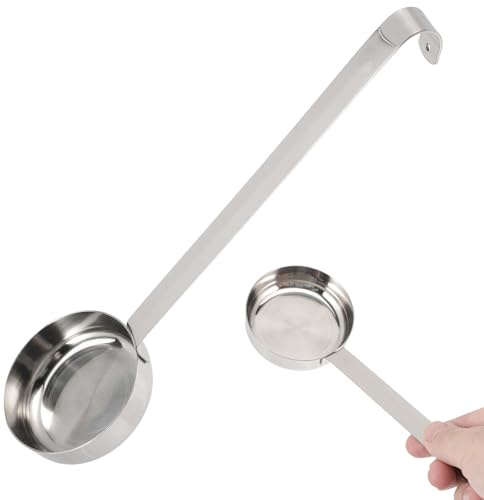 BESTYASH Long Handle Stainless Steel Ladle Flat Bottom Spoon, Hanging Hook for Kitchen Use, for Pizza Sauce, Soup, Stew, Gravy