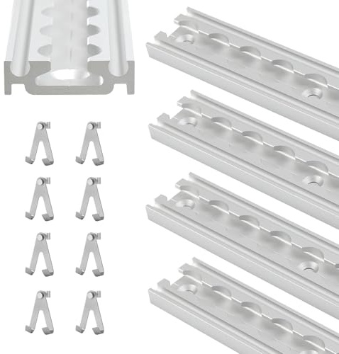 4 x 1m Airlineschiene, Halbrunde Form mit Bohrungen,Eloxierte Zurrschiene mit 8 Doppelhaken,Aluminum Airlineschiene,Ladungssicherung für LKWs und Wohnmobile