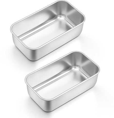 Onader 1lb Loaf Tin Set of 2, Stainless Steel Mini Bread Loaf Pan for Baking Banana Bread, Meat Loaf, Lasagna and Cake, Healthy & Sturdy, Oven & Air Fryer Safe, Easy to Clean, 16X 9.2X 5 cm