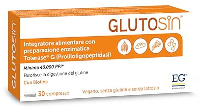 GLUTOSIN® Integratore Alimentare Intolleranza Glutine - 30 Compresse | Preparazione enzimatica Tolerase® G e Biotina, Favorisce la Digestione del Glutine