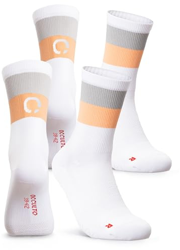 Occulto Herren & Damen Rennradsocken 2er Pack (Modell: Eddy), Fahrradsocken 2 X Weiß Apricot 35-38