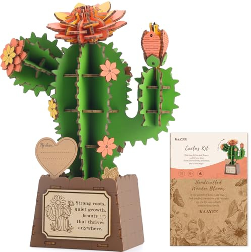 KaayeeWood 3D Puzzle Blumen, DIY Puzzle Holz Bastelset Künstliche Blume Handwerk Modell Kits für Erwachsene, Geschenk zum Geburtstag Valentinstag, Wohnmöbel (Kaktus Set)
