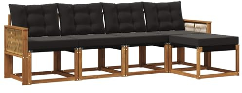 vidaXL Outdoor-Sofagarnitur mit Kissen 5 pcs Natürlich und Schwarz, Gartenmöbel, modernes, langlebiges Outdoor-Sofa, Eckset für Terrasse, Bequeme Lounge und Sitzgelegenheit