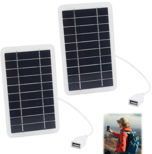 2pcs Panel Solar Portátil con Conector USB 2W, 12V，Cargador Solar para Viajes, Teléfono Móvil, Power Bank，Resistente al Agua, Duradero y Práctico