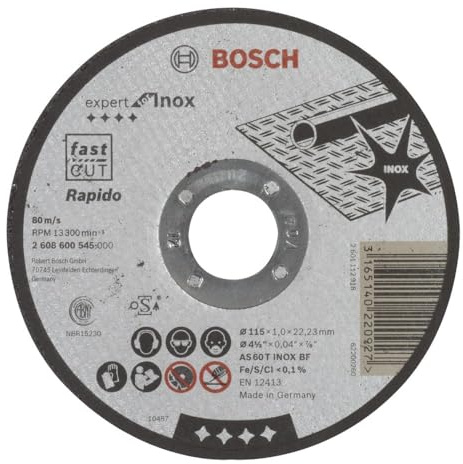 Bosch PRO and Metal Trennscheibe, 115 x 1 x 22.23 mm, gerade, oSa | für Stahl, Edelstahl, Ø 115 mm, Professional Zubehör Kleiner Winkelschleifer