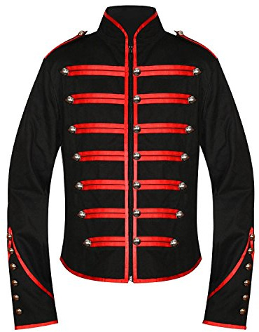 Men's Unique Gothic Steampunk Red Black Parade Military Marching Band Drummer Jacket Goth Punk Emo (Small)