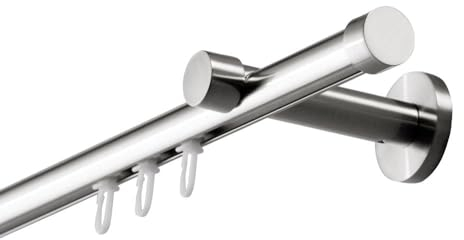 DécoProfi Gardinenstange Innenlauf 1-läufig Set ROSCADO Ø 20 mm Edelstahloptik (nickel gebürstet) I Länge: 160cm Aluminium für Wandmontage I Als Gardinenschiene & Vorhangstange geeignet