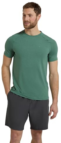 Mountain Warehouse Agra Mens Melange T-Shirt - Lightweight Top, Comfortable, Round Neck Tshirt, Quick Drying & UV Protection Tee - for Spring Summer Travelling Green L