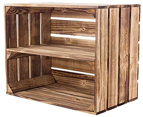 5 geflammte Kisten für Schuhregal und Bücherregal - Holzkiste Obstkiste Dekokiste flambiert - Kistenregal Regalkiste Obstkistenregal Schuhkiste Regal Wandregal Garderobe 50x40x30cm