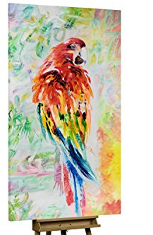KunstLoft® XXL Gemälde 'Prince of Amazon' 100x200cm | original handgemalte Bilder | Papagei Vogel Bunt Dschungel Bunt Pastell | Leinwand-Bild Ölgemälde einteilig groß | Modernes Kunst Ölbild