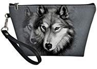 Showudesigns Grey Wolf Makeup Bag Organizer Women Leather Toiletry Pouch Waterproof