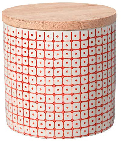 Bloomingville Dose Carla Aufbewahrung Behälter Topf Pott luftdicht Ø 10 x H 10 cm, rot, Keramik, Bambus, fasst ca. 400 ml