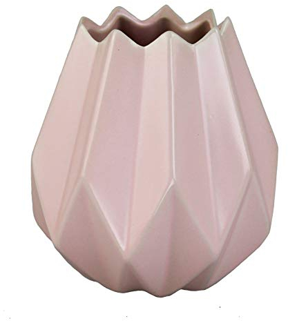 Moderne Pastelfarbene Keramikvase, Tischvase Vase, Geometrisch Origami Design, Keramik (Rosa 14 cm Hoch)