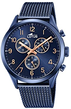 LOTUS Reloj Hombre Analógico de Acero Inoxidable 316l Azul - Movimiento de Cuarzo - Cronógrafo - Cristal Mineral de Alta Resistencia - Resistente al Agua 5 ATM Casual 18638/1 Minimalist
