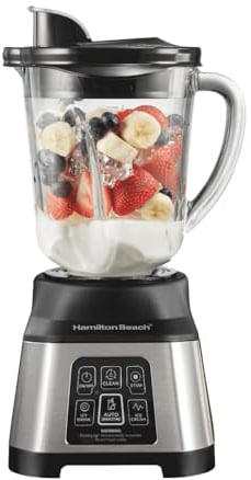 Hamilton Beach Blender for Shakes and Smoothies with 5 Functions Including Auto Smoothie Cycle, Wave Action System for Ultra Smooth Results, 850 Watts, 40oz BPA Free Glass Jar, Stainless Steel (56208)