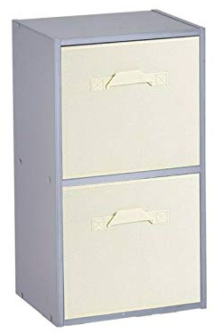 URBNLIVING Wooden Bookcase Grey 2 Tier + 2 Cream Drawer