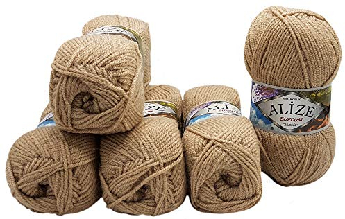 Alize Burcum Klasik 5 x 100 Gramm Wolle einfarbig, 500 Gramm Strickwolle Uni (beige 256)