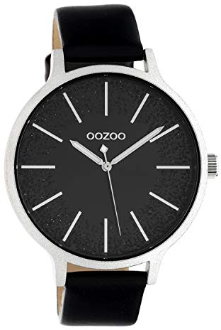 Oozoo Damenuhr mit Lederband 45 MM Schwarz/Glitzer C10569