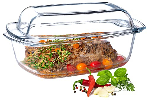 KADAX Glass Casserole Dish, 5.1 L, Rectangular Roasting Dish with Lid and Handles, Casserole Dish Made of Heat-Resistant Glass, Oven Dish for Meat, Lasagne