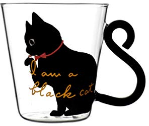 ITODA Verres à Eau Tasse en Verre Mignon Mug Transparent AVCE Motif de Chat Verres à Thé Lait 300ML Tasse Créatif Style Japonaise Tasse à Café avec Poignée Décoration Cadeau Anniversaire Noël