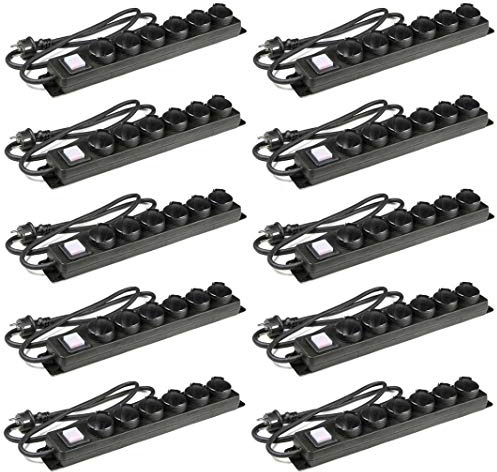 10 x 6-Fach Schuko Mehrfach Steckdosenleiste beleuchteter Schalter IP44 - H07RN-F 3x1,5 mm² (für den Außenbereich und den Einsatz auf Baustellen) (10, 6-Fach Steckdosenleiste SCHWARZ Schalter IP44)