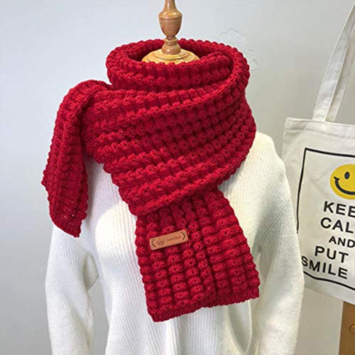 UKKD Winter Gestrickter Schal - Mode Frauen Lange Weibliche Vintage Große Schals - Weiche Warme Pashmina Verdickte Wolle, Rot