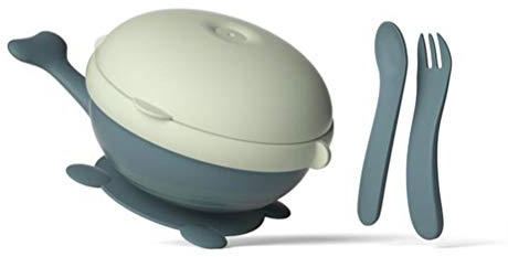 Gong Assiette à Ventouse pour Bébé Silicone, Vaisselle pour Enfants, Bol Isotherme INOX, Bol à Ventouse, complément Alimentaire Isotherme, Ensemble cuillère bébé,Vert